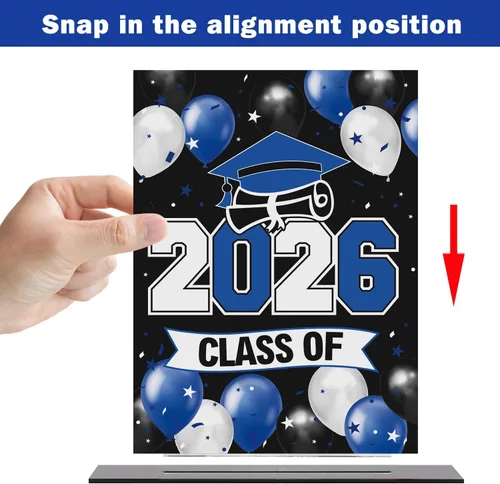 Miniatura 3 de LINGTEER Class of 2026 - Soporte de mesa acrílico con globos azules de graduación para póster, paquete de 2 decoraciones de fiesta de felicitaciones