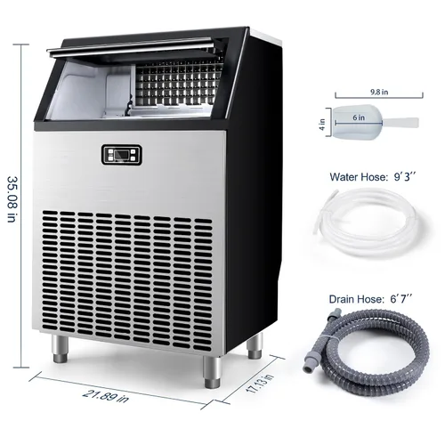 Miniatura 6 de EUHOMY Máquina comercial para hacer hielo creciente, hielo en forma de luna, máquina de hielo bajo encimera de acero inoxidable de 100 libras/24