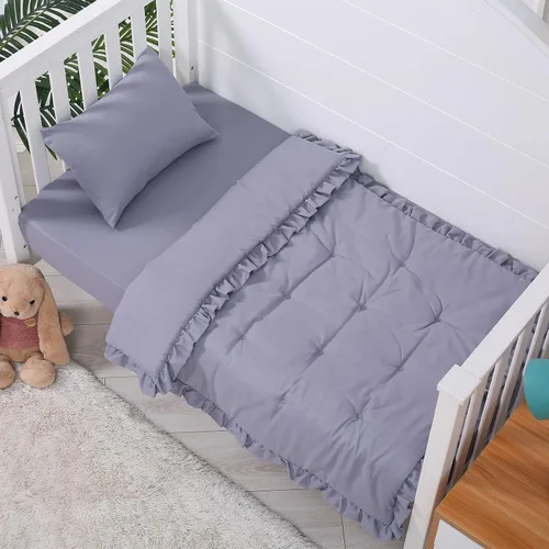 Miniatura 8 de JISEN Juego de ropa de cama de 3 piezas para cuna, juego de ropa de cama suave para cuna, camiones de construcción, juego de edredón para cuna