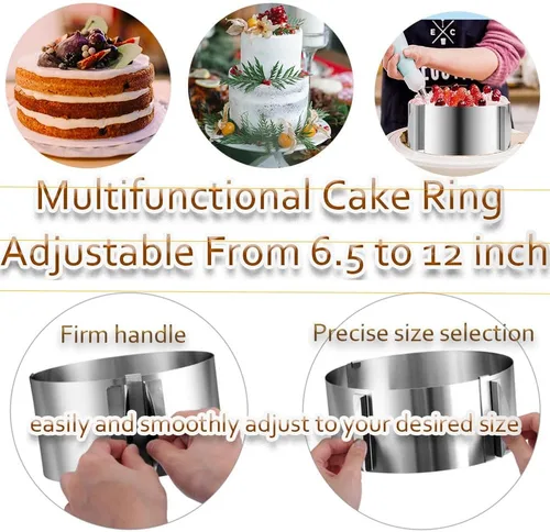 Miniatura 6 de DATANYA Anillos de Pastel de Mousse Molde Ajustable de 6 a 12 Pulgadas Moldes Redondos de Acero Inoxidable para Hornear Pasteles, Suministros