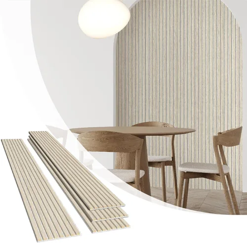Miniatura 14 de Olanglab Paquete de 4 paneles de pared de listones de madera, paneles de pared acústicos de madera, 94.5"x12.6" pulgadas, cada uno de los paneles