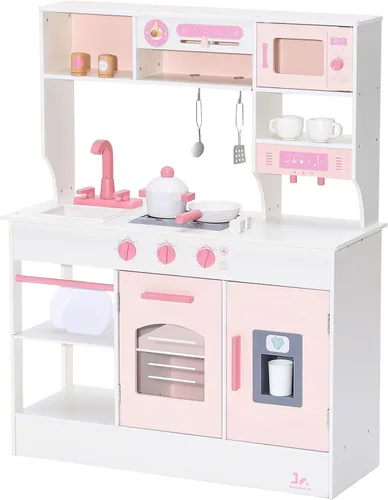 SainSmart Jr. Juego de cocina de madera para niños, juego de cocina realista, materiales seguros y duraderos, fomenta una alimentación saludable y