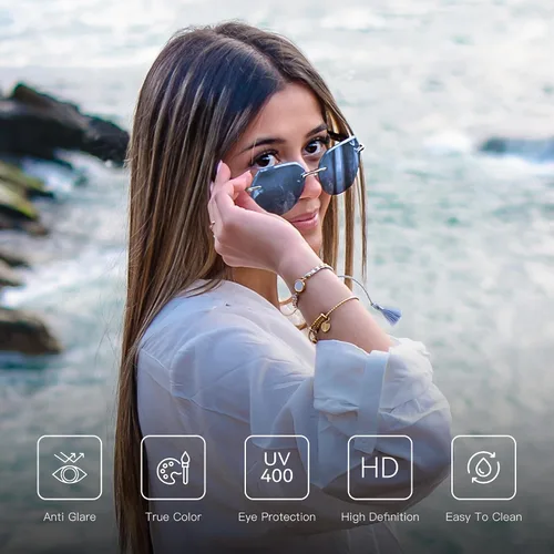 Miniatura 21 de ZENOTTIC Lentes de sol sin montura de gran tamaño para mujer, diseño geométrico de corte de diamante, lentes degradados, protección UV, tonos de moda