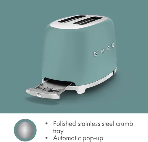 Miniatura 9 de SMEG Tostadora de 2 rebanadas con 6 ajustes preestablecidos y función de descongelación y bandeja de migas extraíble (Jade)