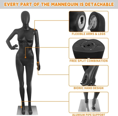 Miniatura 5 de Maniquí femenino cuerpo completo ajustable maniquí torso vestido forma con base de metal 69 pulgadas