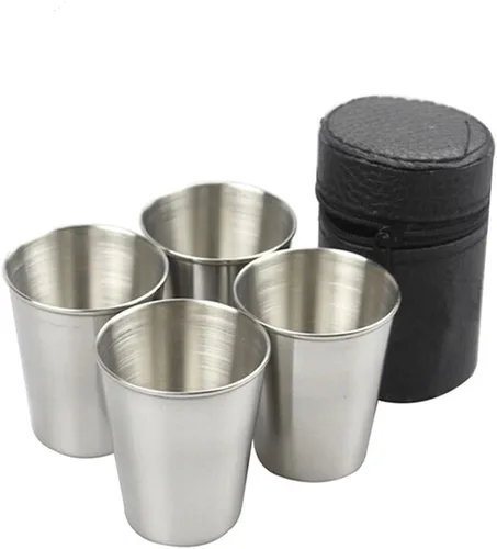 Miniatura 8 de Yueton® Juego de 4 vasos de chupito de acero inoxidable con estuche de transporte de cuero negro (1.0 fl oz)