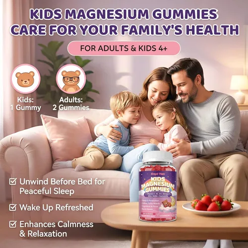 Miniatura 9 de Gomitas calmantes de magnesio para niños y adultos, complejo de magnesio con L-teanina, vitamina C, K2, D3, Omega-3, GABA, manzanilla, apoya