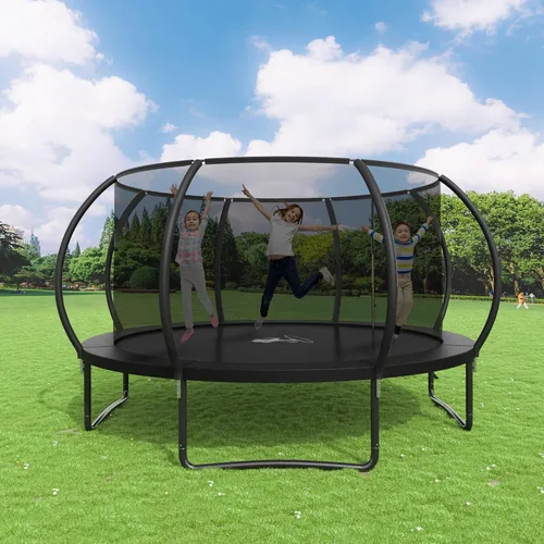 Miniatura 9 de Polar Aurora Trampolín para exteriores de 10 pies, 12 pies, 14 pies, 16 pies, con red de seguridad, almohadilla de resorte engrosada, trampolín Negro