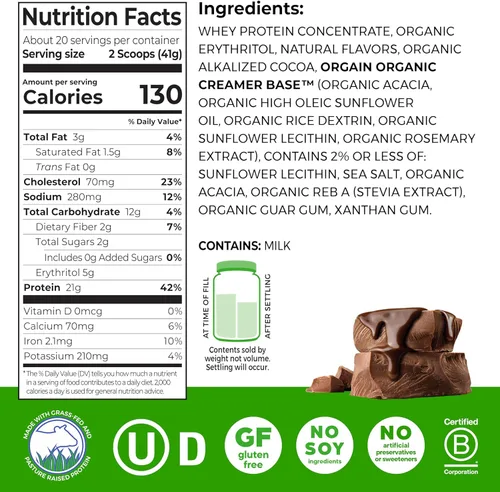 Miniatura 2 de De Orgain Grass, Fed Whey, proteína en polvo, 2 sabores, 11 onzas, 12