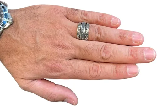 Miniatura 3 de Anillo de barril giratorio de meditación hebreo hecho a mano en plata de ley 925, joyería judía tamaño 5 a 12