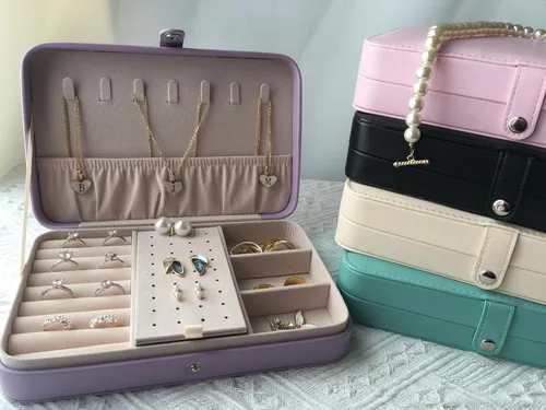 Miniatura 5 de Joyero organizador para viajes, joyería de piel sintética para niñas, organizador de joyas para aretes, collares, anillos, relojes, bodas