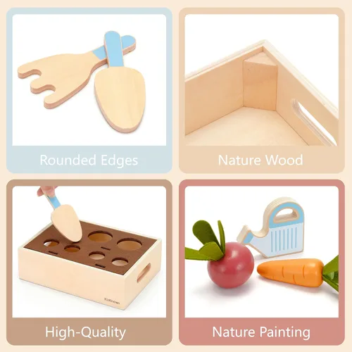 Miniatura 3 de Juguete de jardín de verduras de madera para niños pequeños de 3 años, juego de cosecha y clasificación con jardinera, juguete de aprendizaje motor