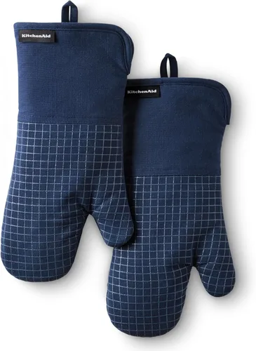 Miniatura 10 de KITCHENAID Gourmet Series Gridlines - Juego de 2 guantes de horno resistentes al calor hasta 600 °F, agarre de silicona suave, puño magnético, verde