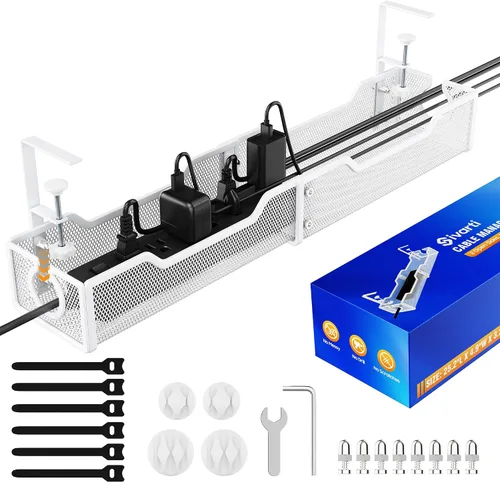 Miniatura 7 de Organizador de cables, bandeja de gestión de cables debajo del escritorio de 25.2 pulgadas, organizador de cables con diseño de abrazadera sin