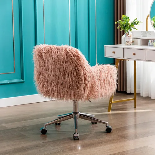 Miniatura 7 de KCC Silla de Escritorio de Oficina Esponjosa, Sillón Giratorio Moderno de Pelo Sintético con Ruedas, Sillas de Tocador de Acento Elegantes Suaves
