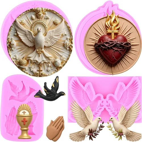 Miniatura 15 de ZiXiang Molde de silicona cruzada para comunión, cáliz, paloma, fondant, molde de bautismo para bautismo, fiesta, decoración de pasteles, decoración