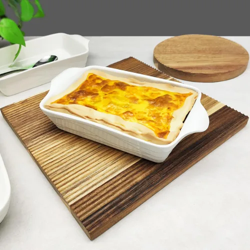 Miniatura 6 de Plato para hornear de 8 x 5 pulgadas, bandeja para lasaña, bandeja rectangular para hornear de 18 onzas, plato de cerámica con asas (9.8 pulgadas)