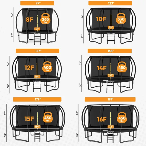 Miniatura 8 de Jumpzylla - Cama elástica recreativa para niños, con red de seguridad, escalera y revestimiento antioxidante, de 8, 10, 12, 14, 15 y 16 pies