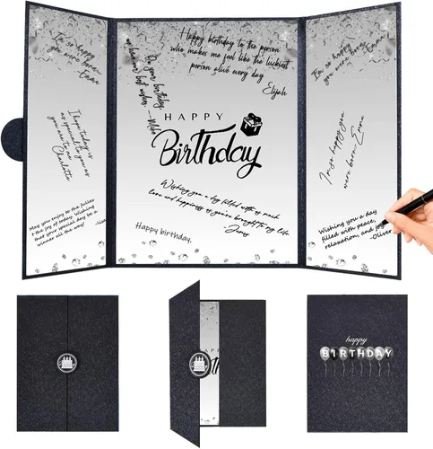Crenics Decoraciones de cumpleaños en blanco y negro para mujeres y hombres, libro de invitados creativo alternativo de 45,72 cm x 30,48 cm, gran