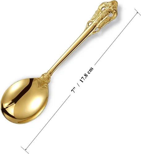 Miniatura 6 de KEAWELL Juego de 4 cucharas redondas para sopa, acero inoxidable 18/10, cuchara de caldo de lujo, apta para lavavajillas, pulido fino espejo (dorado)