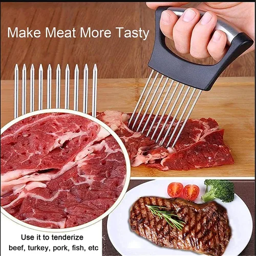 Miniatura 4 de ESINAM Soporte para cortar verduras de alta calidad, herramienta auxiliar afilada de acero inoxidable para papa, tomate, fruta, limón y carne Negro