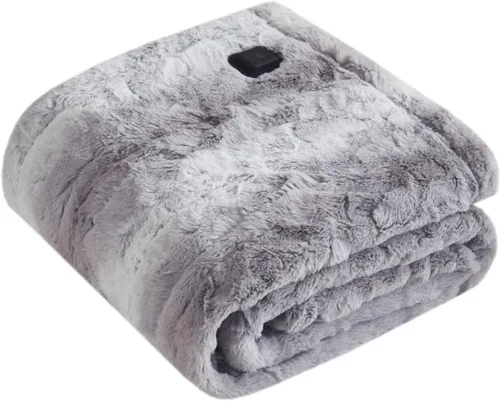 Miniatura 23 de Beautyrest Zuri - Poncho manta eléctrica reversible de piel sintética de leopardo de las nieves a visón, ponible, apagado automático, prácticamente