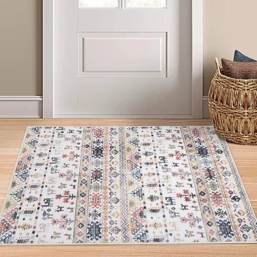 Miniatura 10 de GlowSol Alfombra bohemia de 4 x 6 pies, lavable, para dormitorio, antideslizante, alfombra marroquí, alfombra bohemia de pelo bajo, alfombra