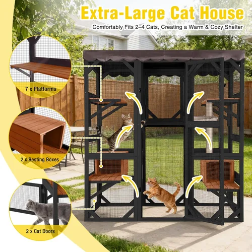 Miniatura 4 de Aivituvin Catio - Casa para gatos con ventana grande para gatos al aire libre, jaula para gatos con poste rascador para gatos, techo de lona, 7