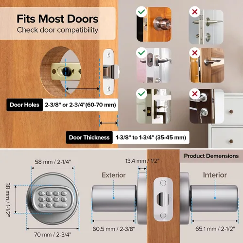 Miniatura 5 de ThorBolt - Cerradura de puerta de entrada sin llave, cerradura de puerta de huella digital con teclado, perilla biométrica para puerta, auto-bloqueo