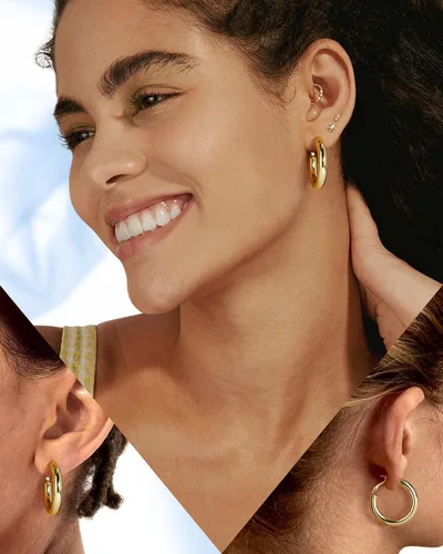 Miniatura 3 de Wowshow - Arracadas para mujer, aretes gruesos huecos chapados en oro de 14quilates