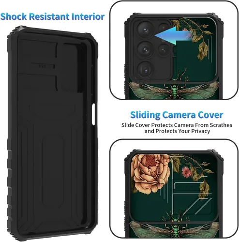 Miniatura 1094 de Funda para Samsung Galaxy S22 Ultra 5G, Galaxy S22 Ultra con cubierta de cámara deslizante, funda resistente de doble capa con función atril Black
