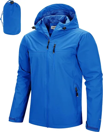 Miniatura 14 de 33,000ft Chaqueta de lluvia plegable para hombre, chaqueta ligera impermeable con capucha, impermeable tipo gabardina para ciclismo