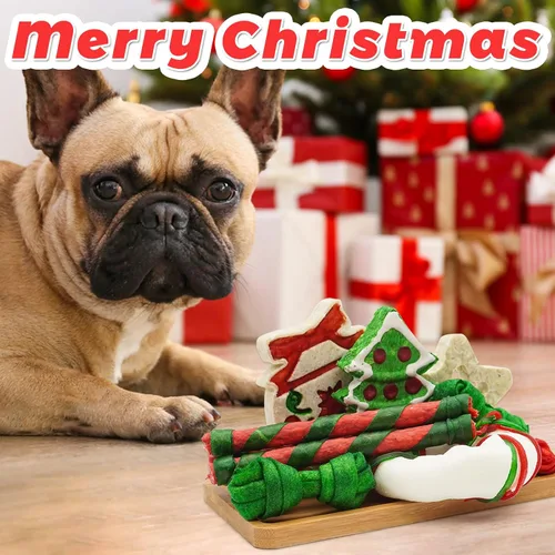 Miniatura 5 de MON2SUN 12 unidades de golosinas navideñas de cuero crudo para perros pequeños