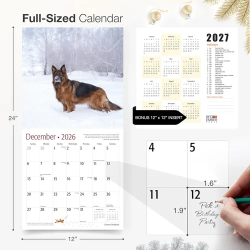 Miniatura 5 de RED EMBER Calendario de pared 2026 de pastores alemanes de 12 meses 12 x 24 pulgadas abierto Papel grueso y resistente Regalo Lindo