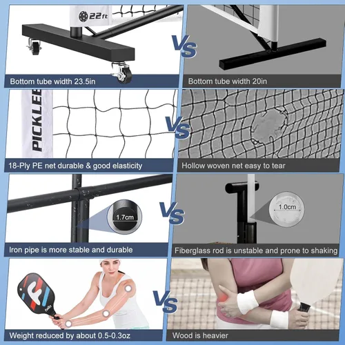 Miniatura 6 de Pickleball Net Set with 4 Fiberglass Paddles, Portable Pickleball Set with 4 Fiberglass Paddles, 6 Balls & Carry Bag, Easy Setup for Driveway