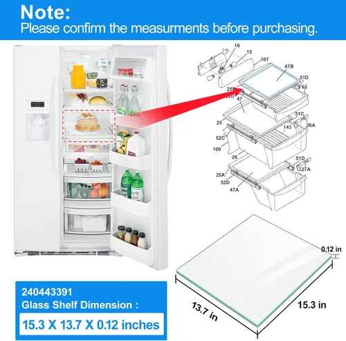 Miniatura 3 de Actualizado 240443391 Reemplazo de estante de vidrio para refrigerador Frigidaire Electrolux Kenmore Cubierta de cajón de delicatessen Inserto