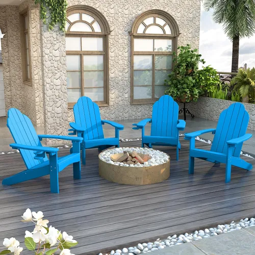 Miniatura 10 de LUE BONA HDPS Sillas Adirondack Set de 2, Silla para Hoguera al Aire Libre Resistente a la Intemperie con Portavasos, Silla Moderna de Plástico