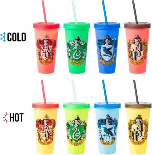Miniatura 2 de Silver Buffalo Harry Potter House Crests - Vasos de plástico que cambian de color, 24 onzas Escudos de la casa de Harry Potter