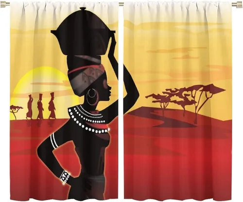 Miniatura 54 de Cortina de mujer africana, con estampado étnico tribal y étnico, reducción de ruido, para dormitorio, sala de estar, cortinas con aislamiento