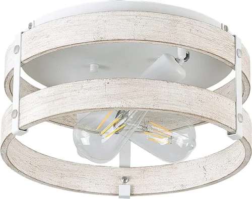 Miniatura 7 de Moderno de granja ?Blanco antiguo con aspecto desgastado lámpara de techo empotrada de 2 luces lámpara de techo de tambo de madera montaje
