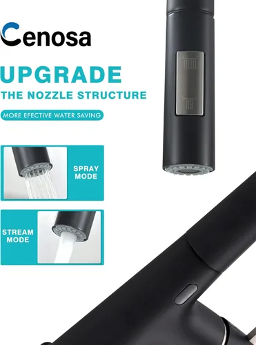 Miniatura 4 de Grifo de cocina negro sin contacto con adaptador de CA, sensor de movimiento inteligente, manos libres, grifo de fregadero de cocina de una sola