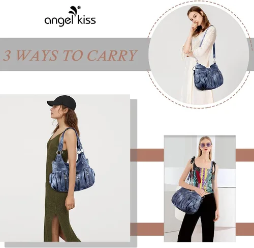 Miniatura 6 de Angelkiss - Bolsos grandes para mujer, de piel sintética lavada, bolso cruzado de hombro