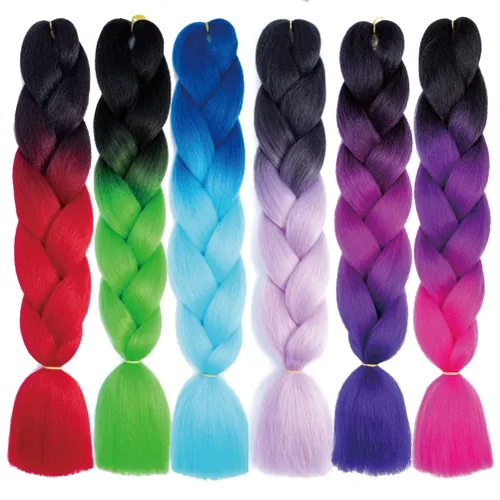Miniatura 88 de Xiaofeng Extensiones de cabello trenzado coloridas Ombre de 61 cm, 3 unidades, trenzas Jumbo de alta temperatura para trenzas en zigzag y trenzas