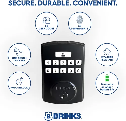 Miniatura 2 de BRINKS Cerraduras de Seguridad para Puerta, Entrada sin Llave de Alta Seguridad, Cerradura de Puerta Electrónica Inteligente con Cerradero, Hasta 50