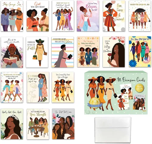 Miniatura 11 de Surtido de tarjetas de felicitación cristianas afroamericanas – Juego de 18 tarjetas inspiradoras con sobres – Cumpleaños, aliento, recuperarse