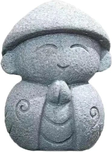 Miniatura 9 de livelyfish Estatua de monje japonés de 3 piezas de estatuas de buda de piedra arenisca zen rezando, esculturas asiáticas de jardín para buena