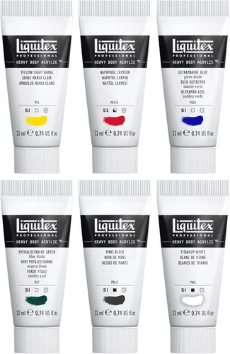 Miniatura 3 de Liquitex Professional Heavy Body - Pintura acrílica, juego de 6 tubos de 22ml (0.74 onzas), colores azul, verde, blanco