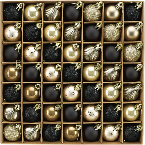 DecorbyHannah Mini Adornos de Navidad Negro y Dorado, 49 unidades de 1.18 pulgadas, Adornos Pequeños para Decoraciones de Árbol de Navidad, Juego a