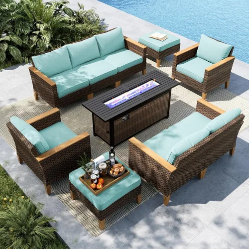 Miniatura 24 de MFSTUDIO Juego de 2 muebles de ratán para patio, sofá biplaza de mimbre para exteriores, juego de conversación para jardín, piscina, patio trasero