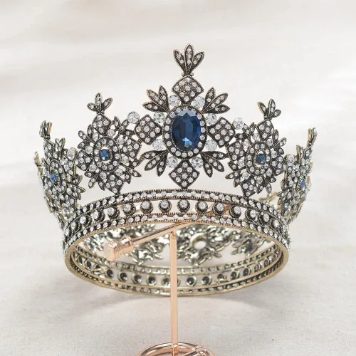 hair jewelry crown tiaras for women European retro baroque round bridal crown ring headdress wedding accessories style atmosphere (Metal color A)